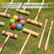 ApudArmis Six Player Croquet Set with Premiun Rubber Wooden Mallets 28In, Lawn Backyard Game Set