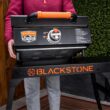 Blackstone 5013 Collapsible 17” and 22” Tabletop Griddle Stand with Adjustable Legs and a Removable Side Shelf, Powder Coated Steel, Black