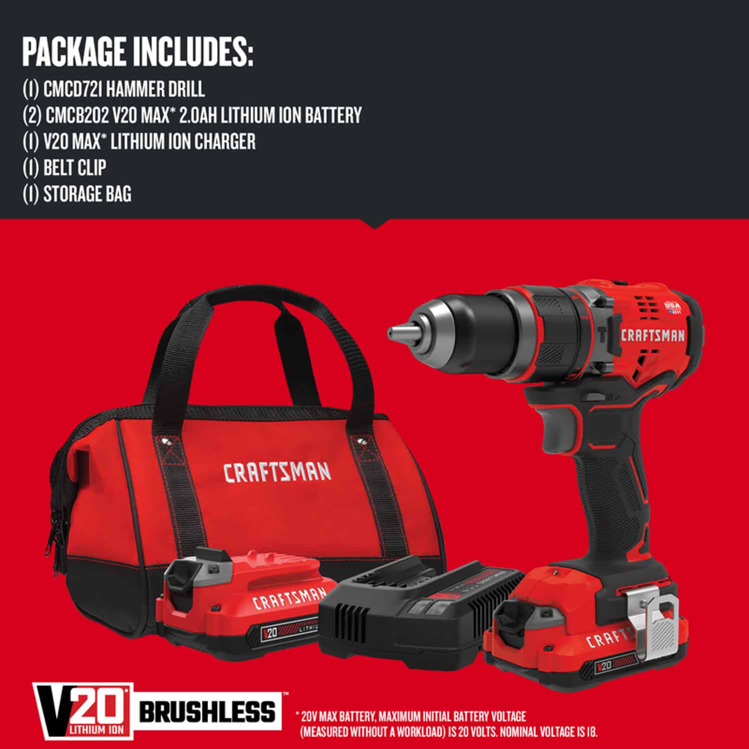 Craftsman CMCD721D2 V20 1/2 in. Brushless Cordless Hammer Drill Kit (Battery & Charger) Craftsman CMCD721D2 V20 1/2 in. Brushless Cordless Hammer Drill Kit (Battery & Charger) - Image 3