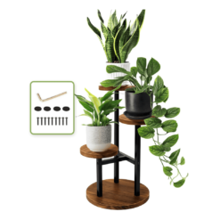 AUGOSTA 3 Tier Plant Stand, Tall Metal Wood Shelf Holder for Indoor, Outdoor Display Rack Flower Pot Stand