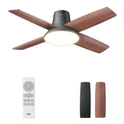 Dreo Ceiling Fans with Lights, 44'' Low Profile Black Ceiling Fan with Remote Control for Bedroom