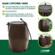 FCMP Outdoor RC4000-BRN 50-Gallon BPA Free Flat Back Home Rain Catcher Water Storage Collection Barrel, Brown