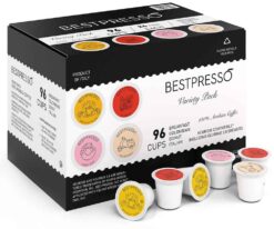 Bestpresso Coffee, Variety Pack Single Serve K-Cup Pods, 96 Count. Includes Breakfast, Colombian, Donut and Italian 8 Packs Of 12 Cups