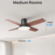 Dreo Ceiling Fans with Lights, 44'' Low Profile Black Ceiling Fan with Remote Control for Bedroom