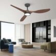 Roomratv Ceiling Fans with Lights and Remote, 52 Inch Large Airflow Indoor Ceiling Fans, Dark Woodgrain