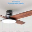 Dreo Ceiling Fans with Lights, 44'' Low Profile Black Ceiling Fan with Remote Control for Bedroom