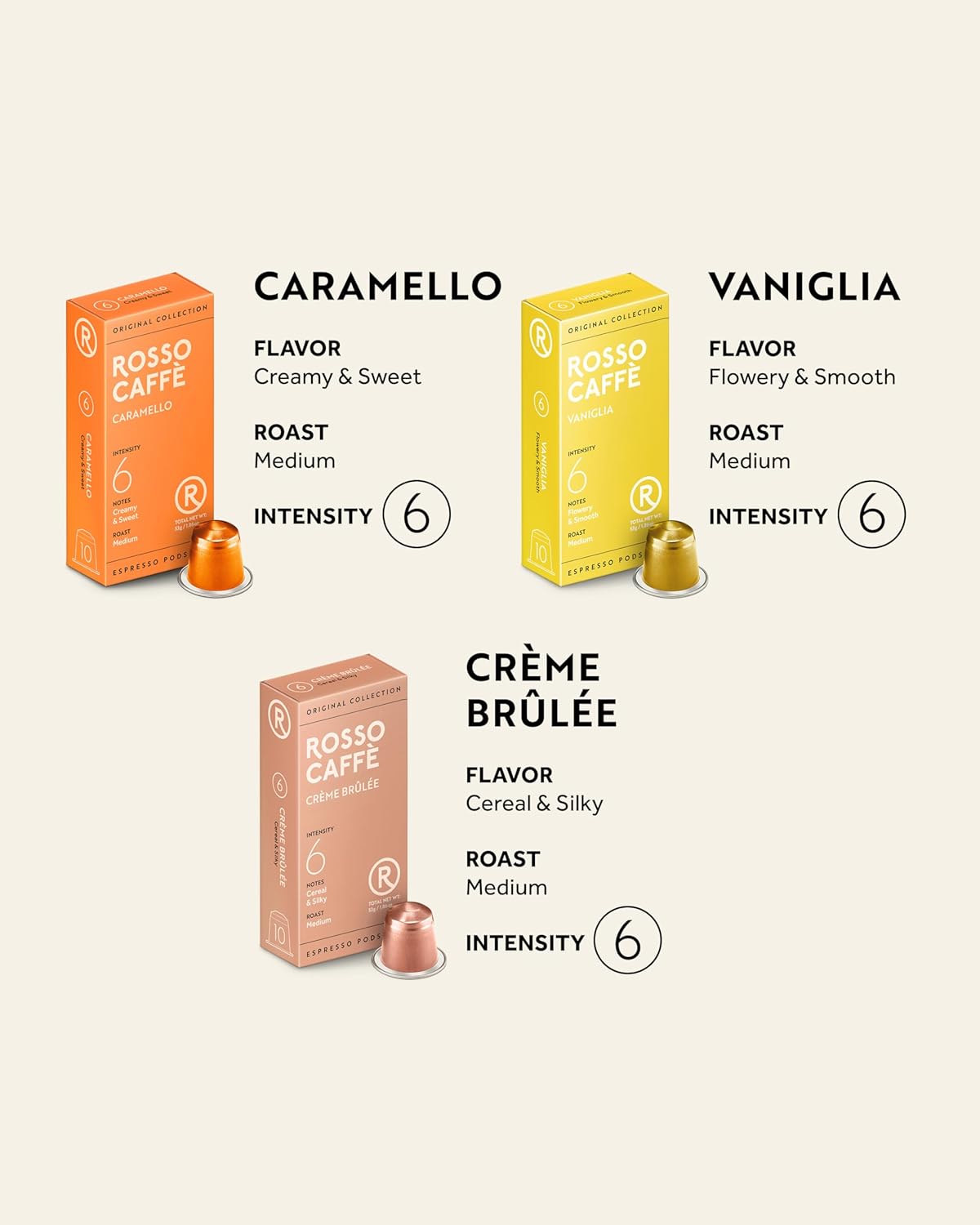 Rosso Coffee Capsules for Nespresso Original Machine, 60 Espresso Pods Vanilla, Caramel, Creme Brulee Rosso Coffee Capsules for Nespresso Original Machine, 60 Espresso Pods Vanilla, Caramel, Creme Brulee - Image 8