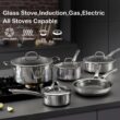 SNOWCLAD Pots and Pans set non stick, 10 pcs Hybrid Stainless Steel Cookware Sets, non stick Frying Pans