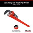 RIDGID 31035 Heavy-Duty Straight Pipe Wrench, 36" Sturdy Plumbing Wrench with Self Cleaning Threads and Hook Jaws, Red