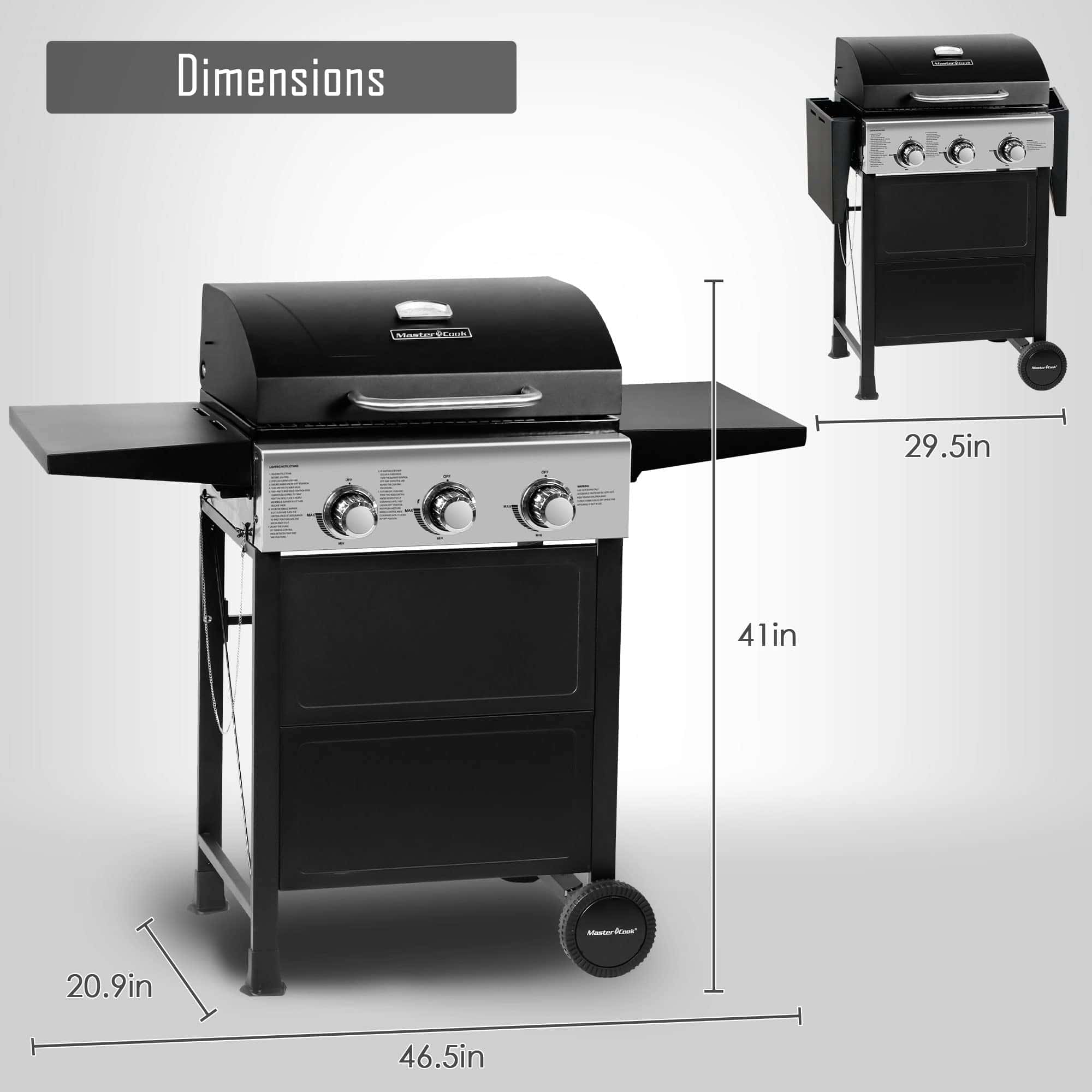 MASTER COOK 3 Burner BBQ Propane Gas Grill, Stainless Steel 30,000 BTU Patio Garden Barbecue Grill with Two Foldable Shelves MASTER COOK 3 Burner BBQ Propane Gas Grill, Stainless Steel 30,000 BTU Patio Garden Barbecue Grill with Two Foldable Shelves - Image 9