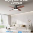Dreo Ceiling Fans with Lights, 44'' Low Profile Black Ceiling Fan with Remote Control for Bedroom