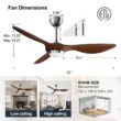 reiga 52 Inch ETL Listed High CFM Quiet DC Motor Smart Ceiling Fans with Lights Remote Control