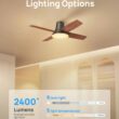 Dreo Ceiling Fans with Lights, 44'' Low Profile Black Ceiling Fan with Remote Control for Bedroom