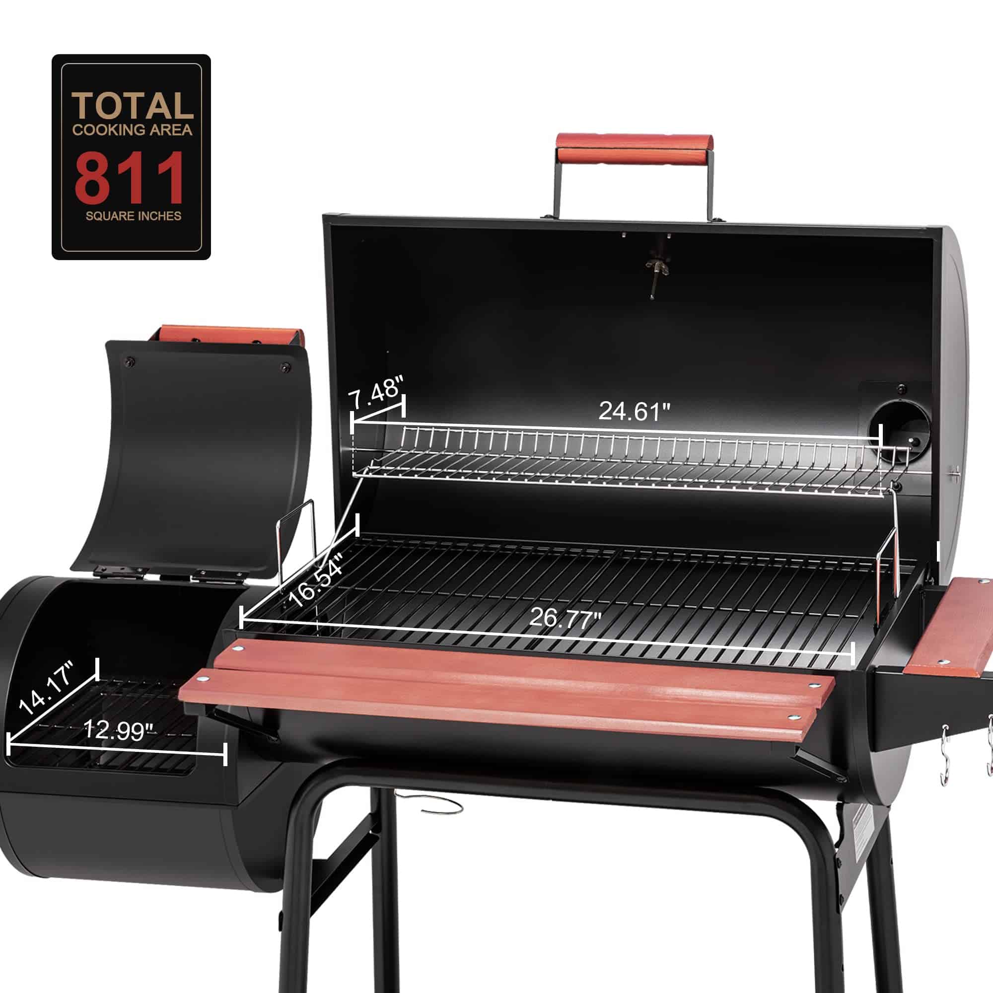 Royal Gourmet CC1830W 30-Inch Charcoal Grill with Wood-Painted Side Table and Front Table, BBQ Smoker Grill Royal Gourmet CC1830W 30-Inch Charcoal Grill with Wood-Painted Side Table and Front Table, BBQ Smoker Grill - Image 7