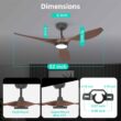 Roomratv Ceiling Fans with Lights and Remote, 52 Inch Large Airflow Indoor Ceiling Fans, Dark Woodgrain