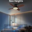 Dreo Ceiling Fans with Lights, 44'' Low Profile Black Ceiling Fan with Remote Control for Bedroom