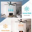 Autoday 52 Inch Ceiling Fans with Lights and Remote - Black Ceiling Fan with Light
