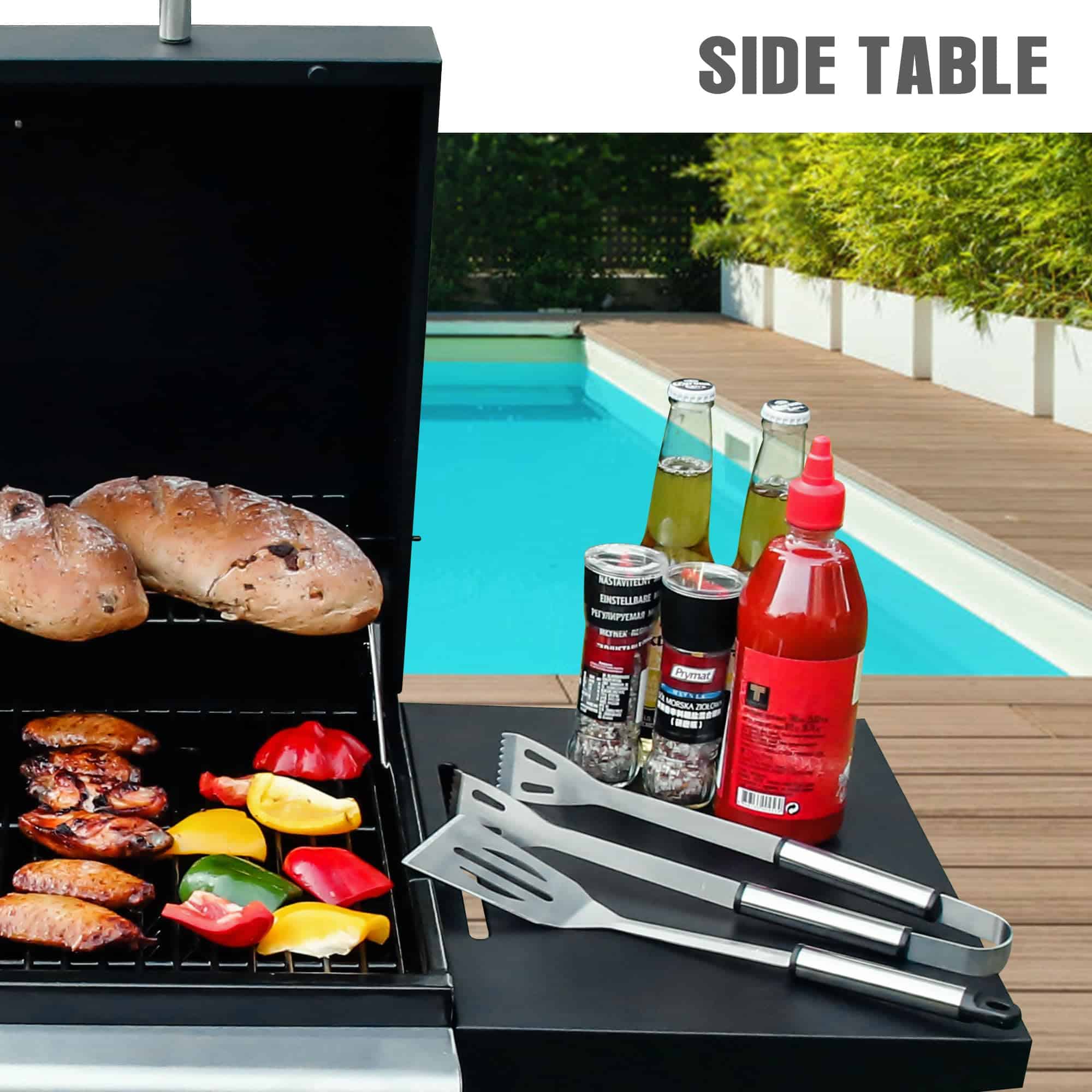 MASTER COOK 3 Burner BBQ Propane Gas Grill, Stainless Steel 30,000 BTU Patio Garden Barbecue Grill with Two Foldable Shelves MASTER COOK 3 Burner BBQ Propane Gas Grill, Stainless Steel 30,000 BTU Patio Garden Barbecue Grill with Two Foldable Shelves - Image 3