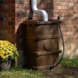 FCMP Outdoor Slim Line 45-Gallon Wood Grain Rain Barrel – Outdoor Home Rain Water Catcher Barrel with Flat Back, Brown