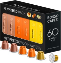 Rosso Coffee Capsules for Nespresso Original Machine, 60 Espresso Pods Vanilla, Caramel, Creme Brulee