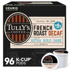 Tully's Coffee French Roast Decaf, Keurig Single-Serve K-Cup Pods, Dark Roast, 96 Count (4 Packs of 24)