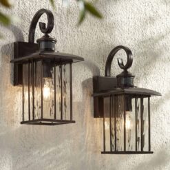 John Timberland Deaver 15 1/4" High Bronze Motion Sensor Outdoor Wall Light Set of 2