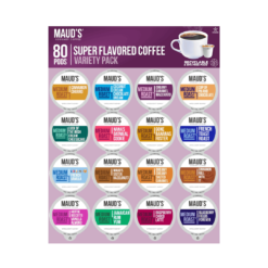 Maud's Super Flavored Coffee Pods Variety Pack, 80 ct, 16 Assorted Coffee Flavors