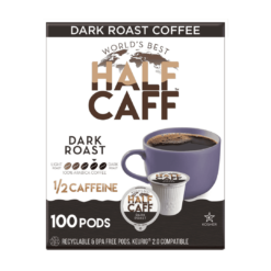 World's Best Half Caff Dark Roast Coffee 100ct. Solar Energy Produced Recyclable Single Serve Dark Roast Coffee Pods