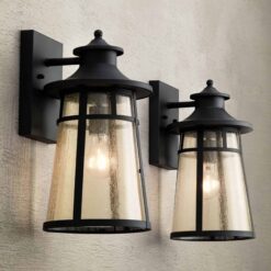 John Timberland Clement 15" Black Outdoor Wall Lantern Lights Set of 2