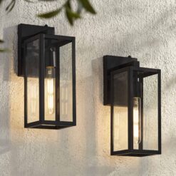 John Timberland Titan 14" Black Dusk to Dawn Outdoor Lights Set of 2