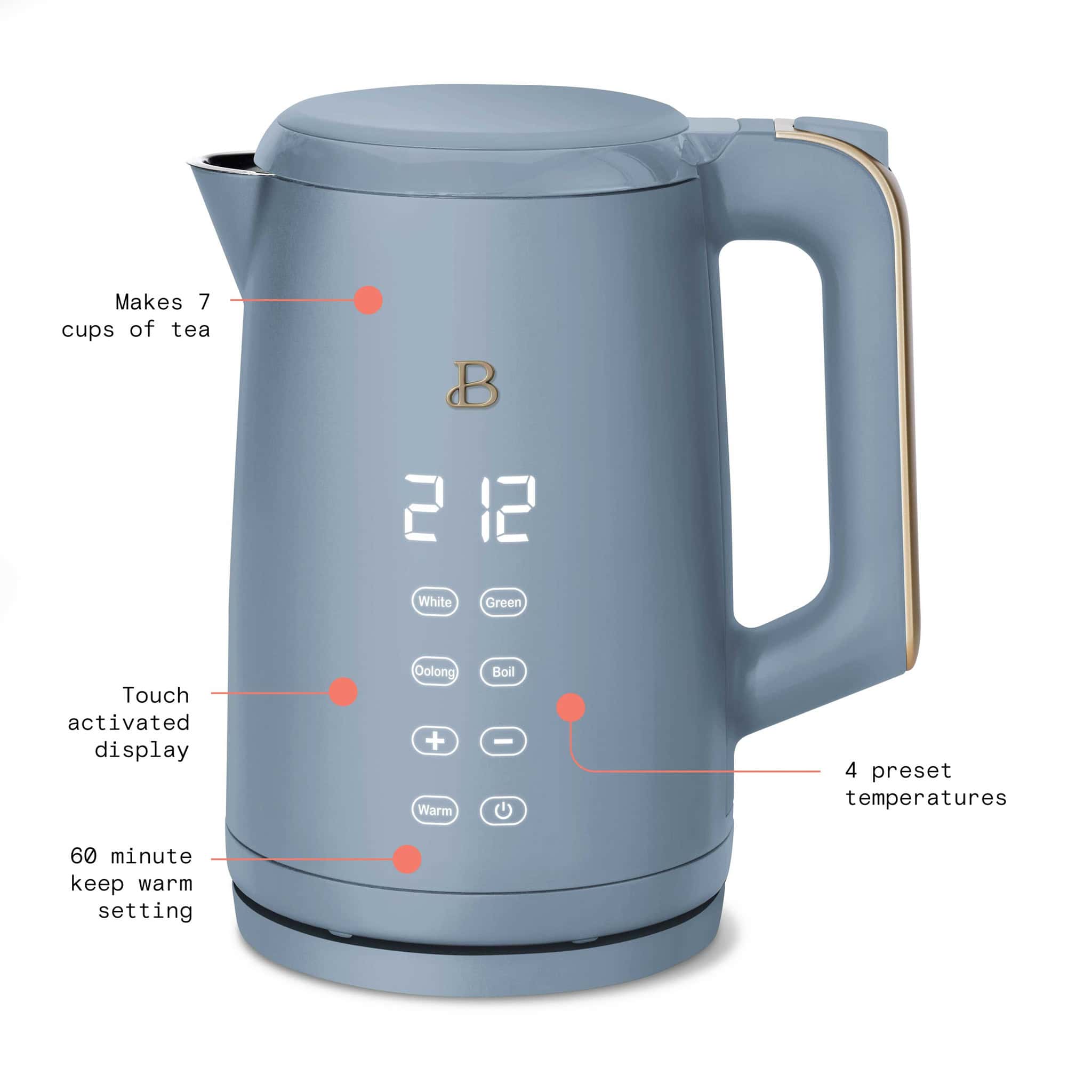 Beautiful 1.7-Liter Electric Kettle 1500 W with One-Touch Activation, Cornflower Blue by Drew Barrymore Beautiful 1.7-Liter Electric Kettle 1500 W with One-Touch Activation, Cornflower Blue by Drew Barrymore - Image 3