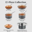 Gotham Steel Nonstick Pots and Pans 12 Piece Set Ceramic Cookware Kitchen Set with Frying Skillet, Saucepan, Lids, Gray