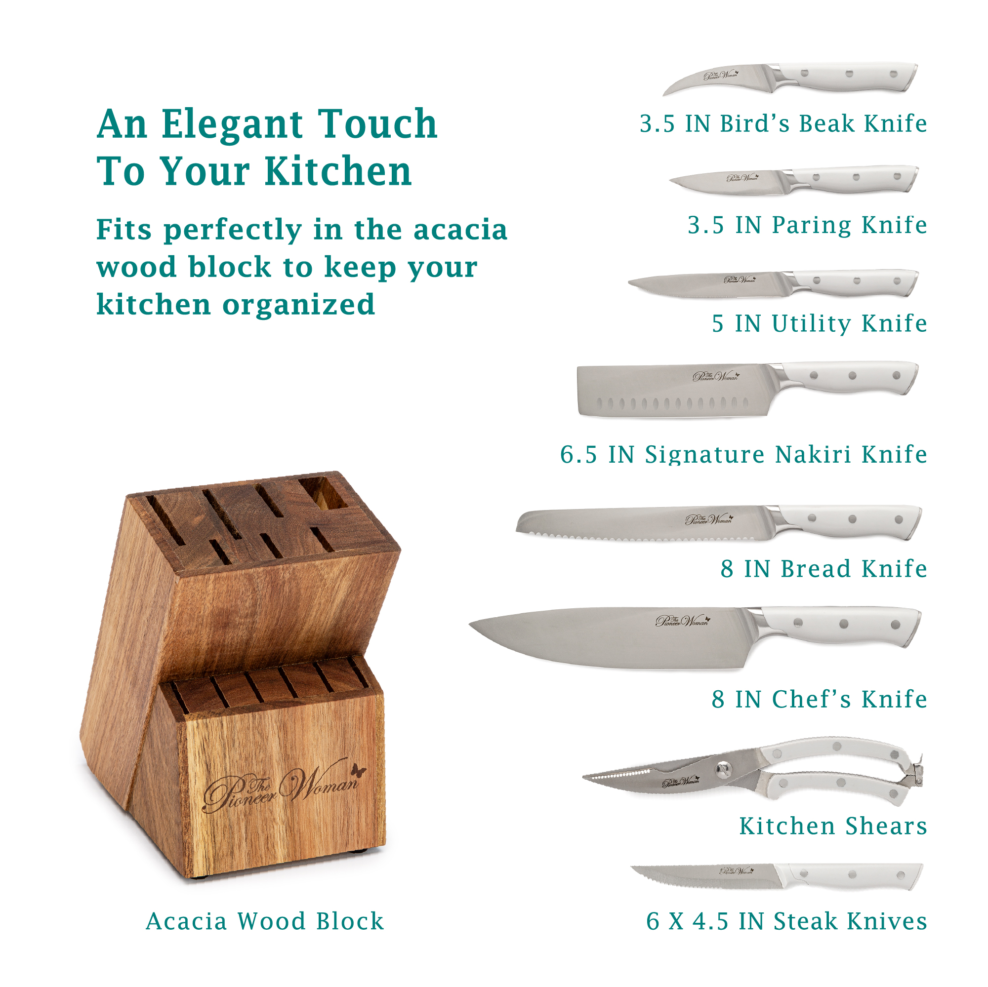 The Pioneer Woman Pioneer Signature 14-Piece Stainless Steel Knife Block Set, Gray The Pioneer Woman Pioneer Signature 14-Piece Stainless Steel Knife Block Set, Gray - Image 2