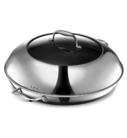 HexClad Hybrid Nonstick 14-Inch Frying Pan with Steel Lid, Great for Braising, Dishwasher and Oven Safe