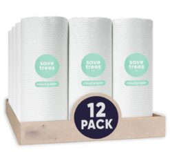 Cloud Paper Save Trees Co.Bamboo Paper Towels 12pk - 1800 Sheets Unbleached Paper Towels Rolls Ultra Absorbent