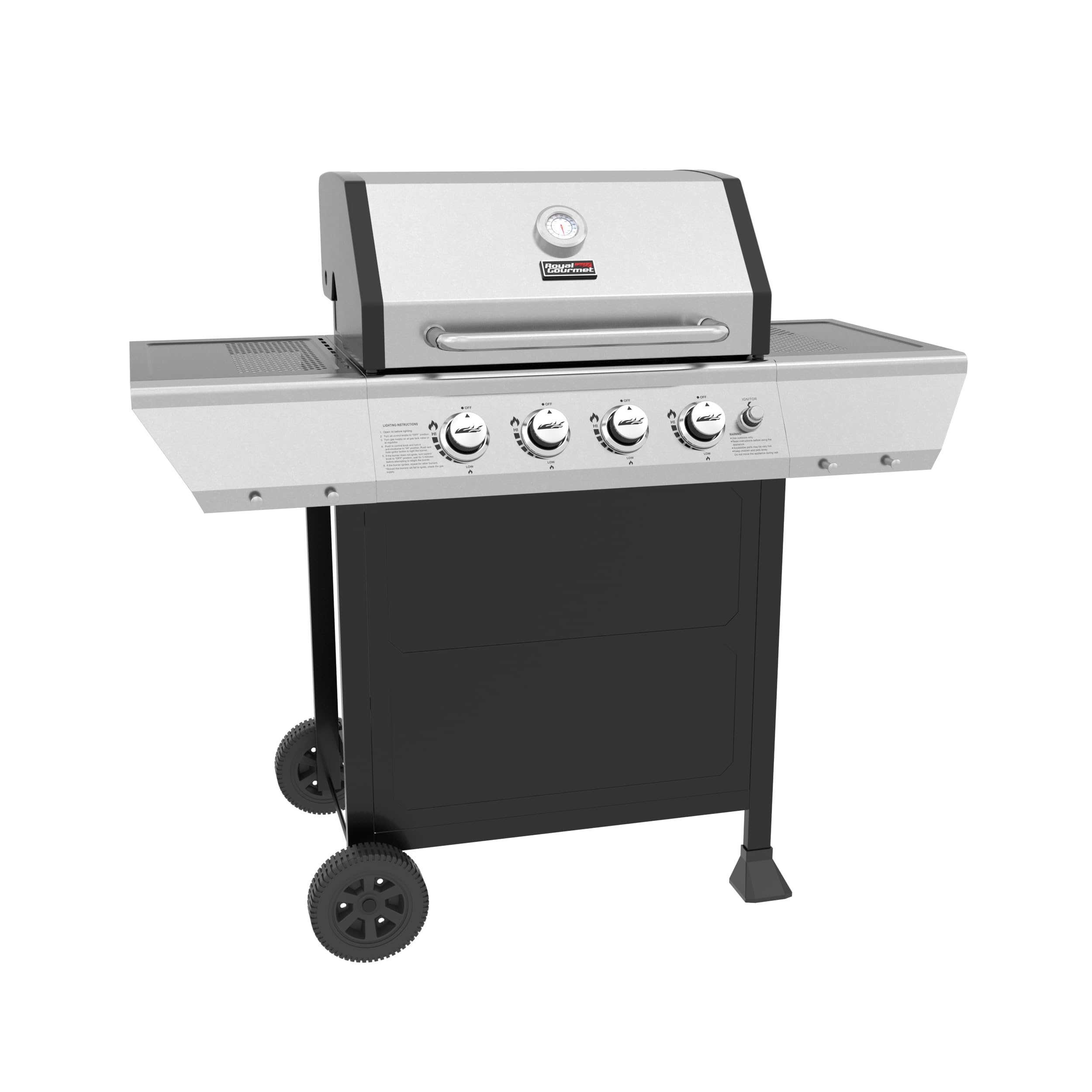 Royal Gourmet 4-Burner Propane Gas Grill with Warming Rack, Outdoor BBQ Grill with 34,000 BTUs Output, Black & Silver Royal Gourmet 4-Burner Propane Gas Grill with Warming Rack, Outdoor BBQ Grill with 34,000 BTUs Output, Black & Silver