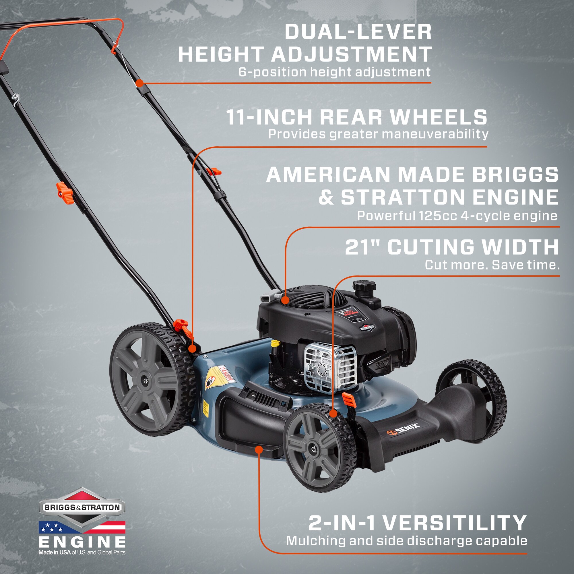 SENIX 21-in Gas Push Lawn Mower with 125-cc Briggs and Stratton Engine SENIX 21-in Gas Push Lawn Mower with 125-cc Briggs and Stratton Engine - Image 2