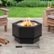 Sunjoy 25.79-in W Matte Hammered Black Stainless Steel Wood-Burning Fire Pit