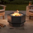 Sunjoy 25.79-in W Matte Hammered Black Stainless Steel Wood-Burning Fire Pit