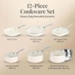 Gotham Steel Nonstick Pots and Pans Set 12 Piece Ceramic Cookware Kitchen Set with Frying Skillet, Saucepan, Cream