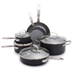 GreenPan Chatham Hard Anodized Healthy Ceramic Nonstick 10 Piece Cookware Pots and Pans Set, Frying Pan Skillets, Gray