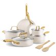 GreenPan Swift 12 Piece Cookware Pot and Pans Set, PFAS & PFOA-Free Healthy Ceramic Nonstick, Gold Stainless Steel Handle, Cream