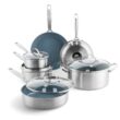 GreenPan Treviso 10 Piece Cookware Set, Non-Toxic PFAS-Free Stainless Steel Ceramic Nonstick Coating, Induction Suitable