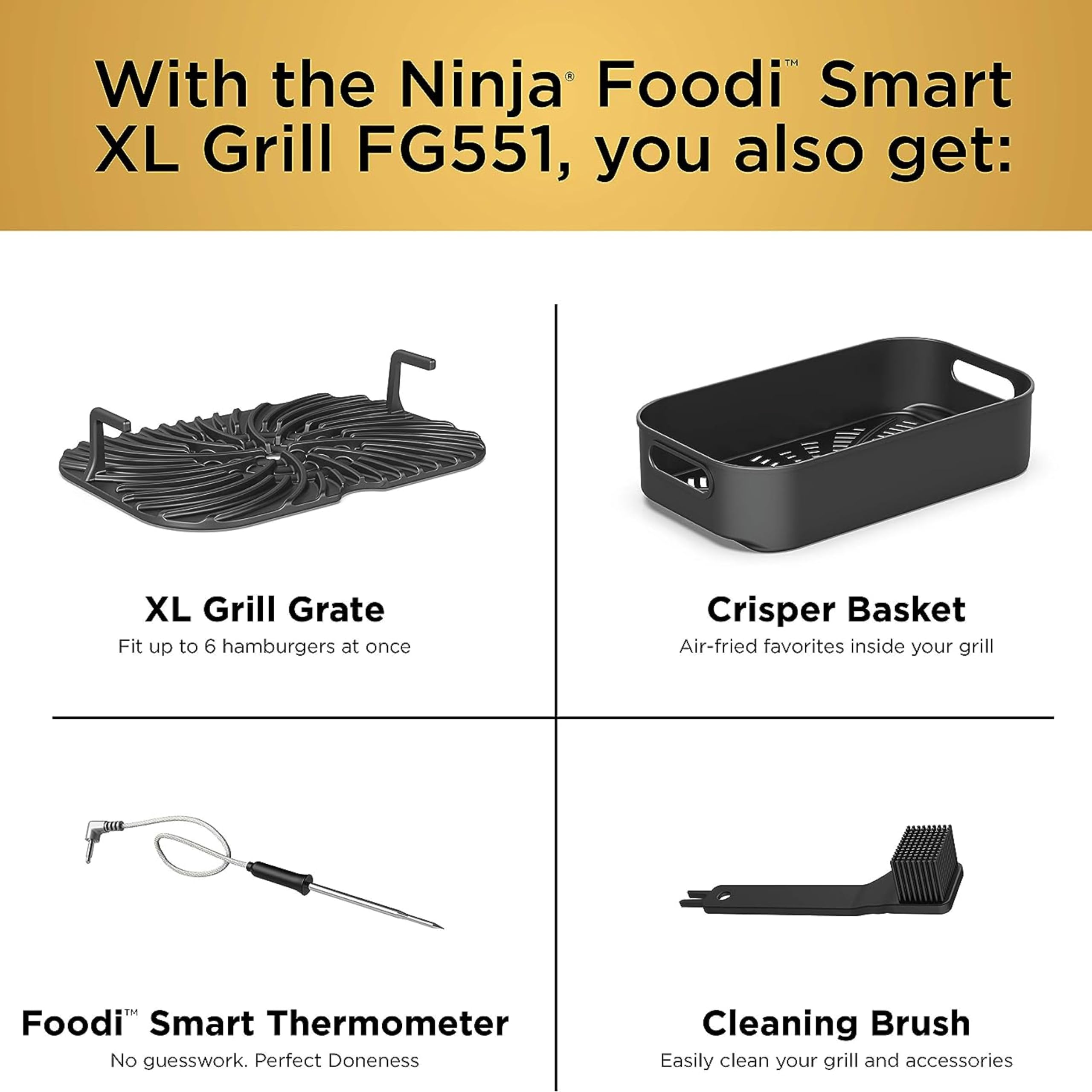 Ninja FG551 Foodi Smart XL 6-in-1 Indoor Grill with Air Fry, Roast, Bake, Broil & Dehydrate, Smart Thermometer, Black/Silver Ninja FG551 Foodi Smart XL 6-in-1 Indoor Grill with Air Fry, Roast, Bake, Broil & Dehydrate, Smart Thermometer, Black/Silver - Image 3