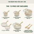 GreenPan Swift 12 Piece Cookware Pot and Pans Set, PFAS & PFOA-Free Healthy Ceramic Nonstick, Gold Stainless Steel Handle, Cream