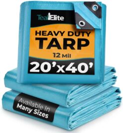 Teal Elite 20x40 Heavy Duty Tarp Waterproof -12mil Thick Pool Tarp Cover, 20x40 Tarp UV Resistant, Rip & Tear Proof with Metal Grommets