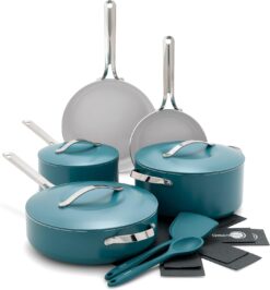 GreenPan Nova Healthy Ceramic Nonstick 10-Piece Cookware Pots and Pans Set, PFAS & PFOA-Free, Deep Teal