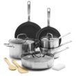 GreenPan Chatham Tri-Ply Stainless Steel Healthy Ceramic Nonstick 12 Piece Cookware Pots and Pans Set, Silver