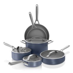 Ninja CW39010MM NeverStick Ceramic Pro 10-Piece Cookware Set, Non-Stick Pots & Pans Set with Glass Lids, Blue