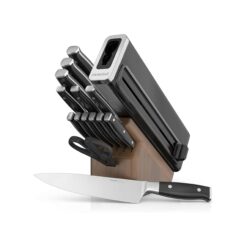Ninja K52015 Foodi NeverDull 15 Piece Premium Knife System, Wood Series Block, German Stainless Steel